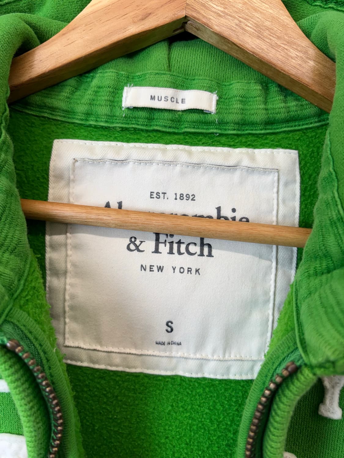 아베크롬비 빈티지 그린 자수로고 후드집업 상품이미지6