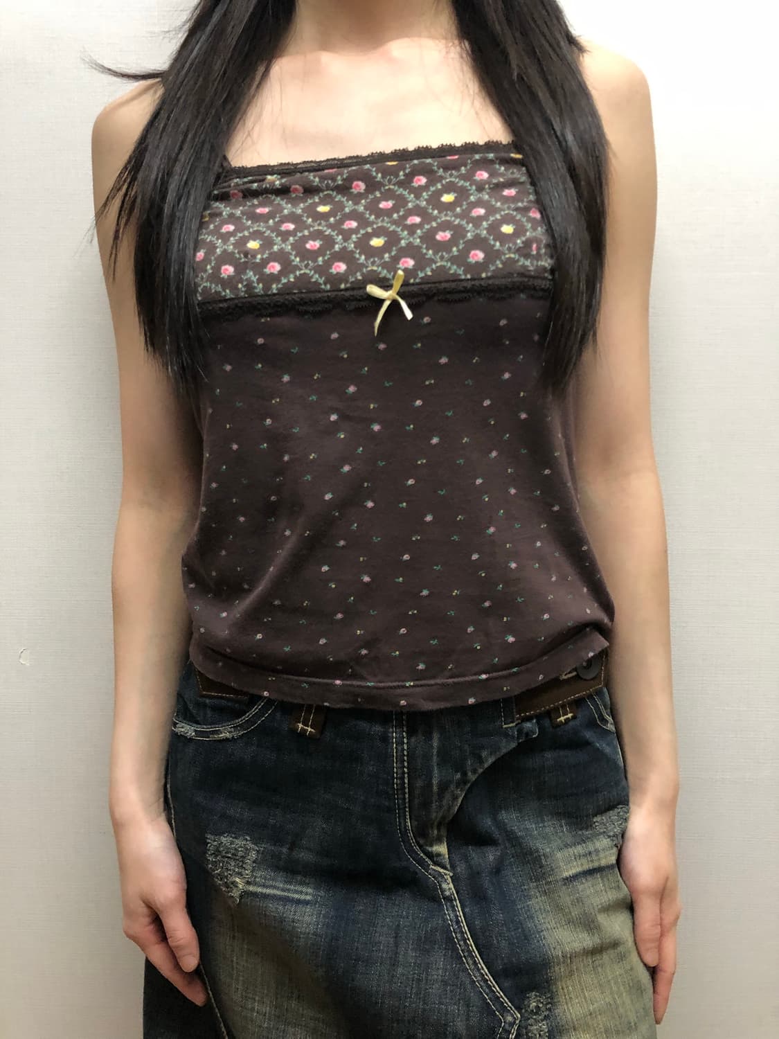 빈티지 브라운 플라워 슬리브리스 상품이미지1