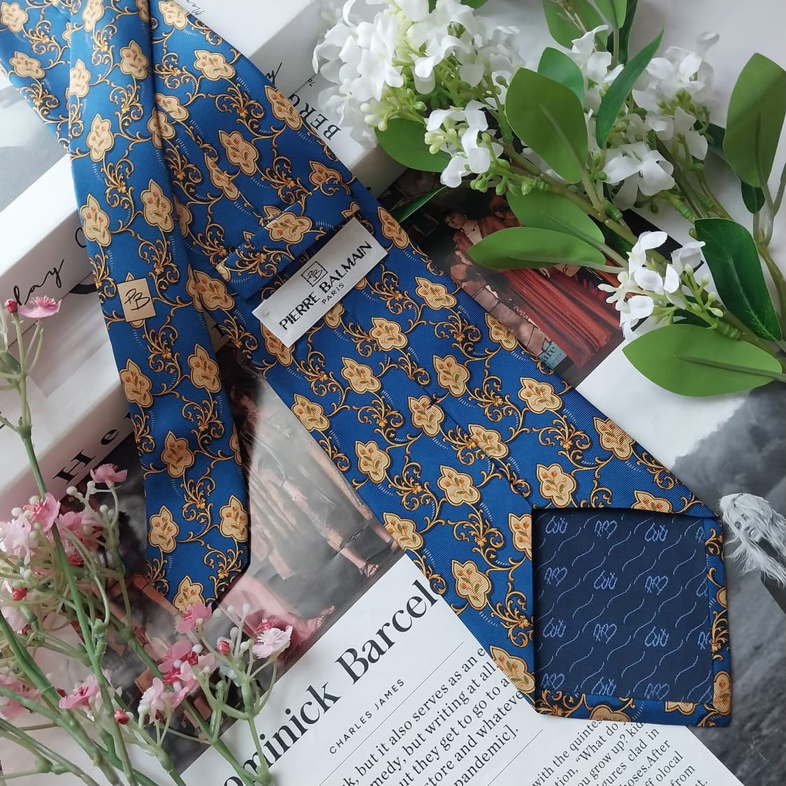 발망 실크 블루 바로크 패턴 넥타이 9.4cm S~A+등급 K1783
 상품이미지5