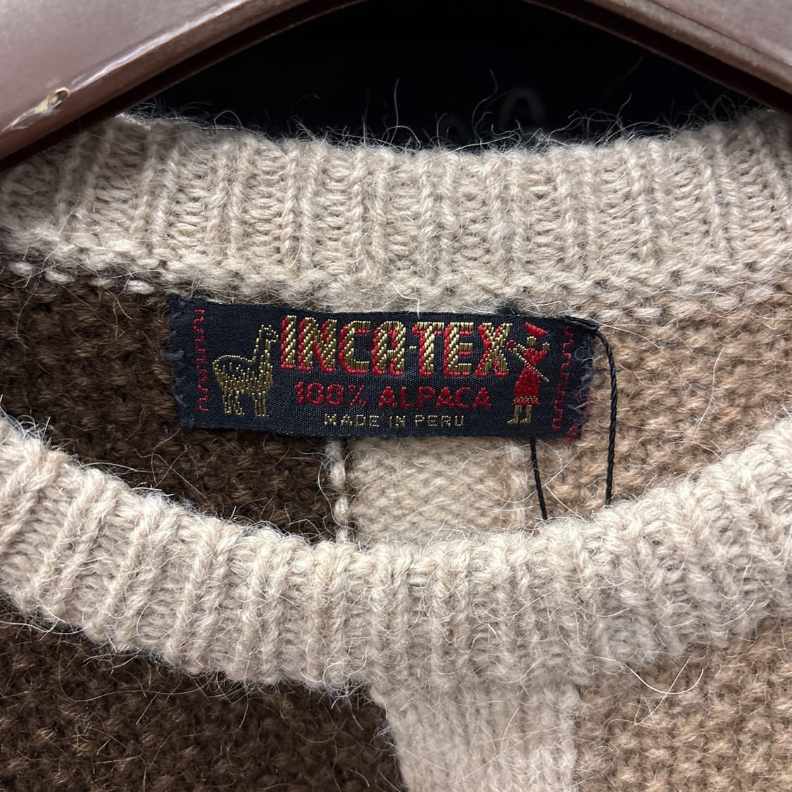 90s 잉카텍스 핸드메이드 알파카 퍼 스퀘어 패턴 니트 스웨터 N159 상품이미지6