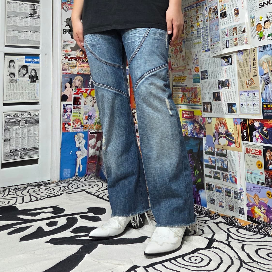 빈티지 로우라이즈 절개 스트랩 디스 데님 팬츠 상품이미지2