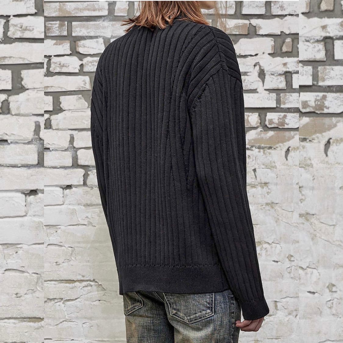 44) 엘무드 펑크 라이더 니트집업 카라넥 골지 가디건 자켓 블랙 락시크 상품이미지2