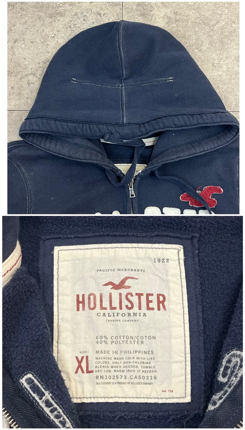 홀리스터 투웨이 기모 후드집업 네이비 XL #csz3597 상품이미지4