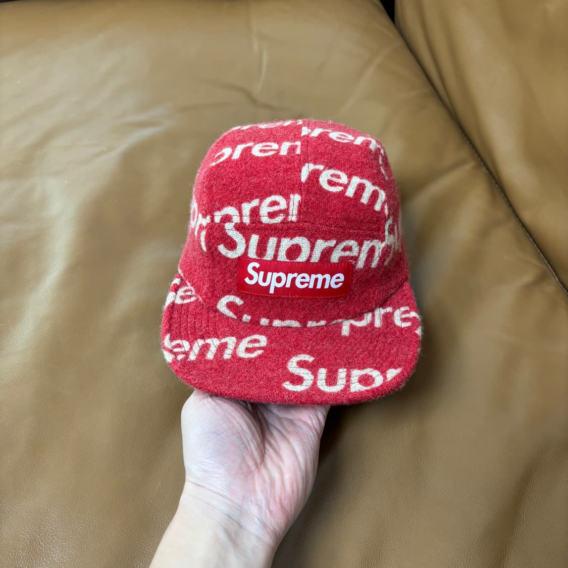 슈프림 캠프캡 모자 박스로고 해리스트위드 로고 레드 상품이미지2