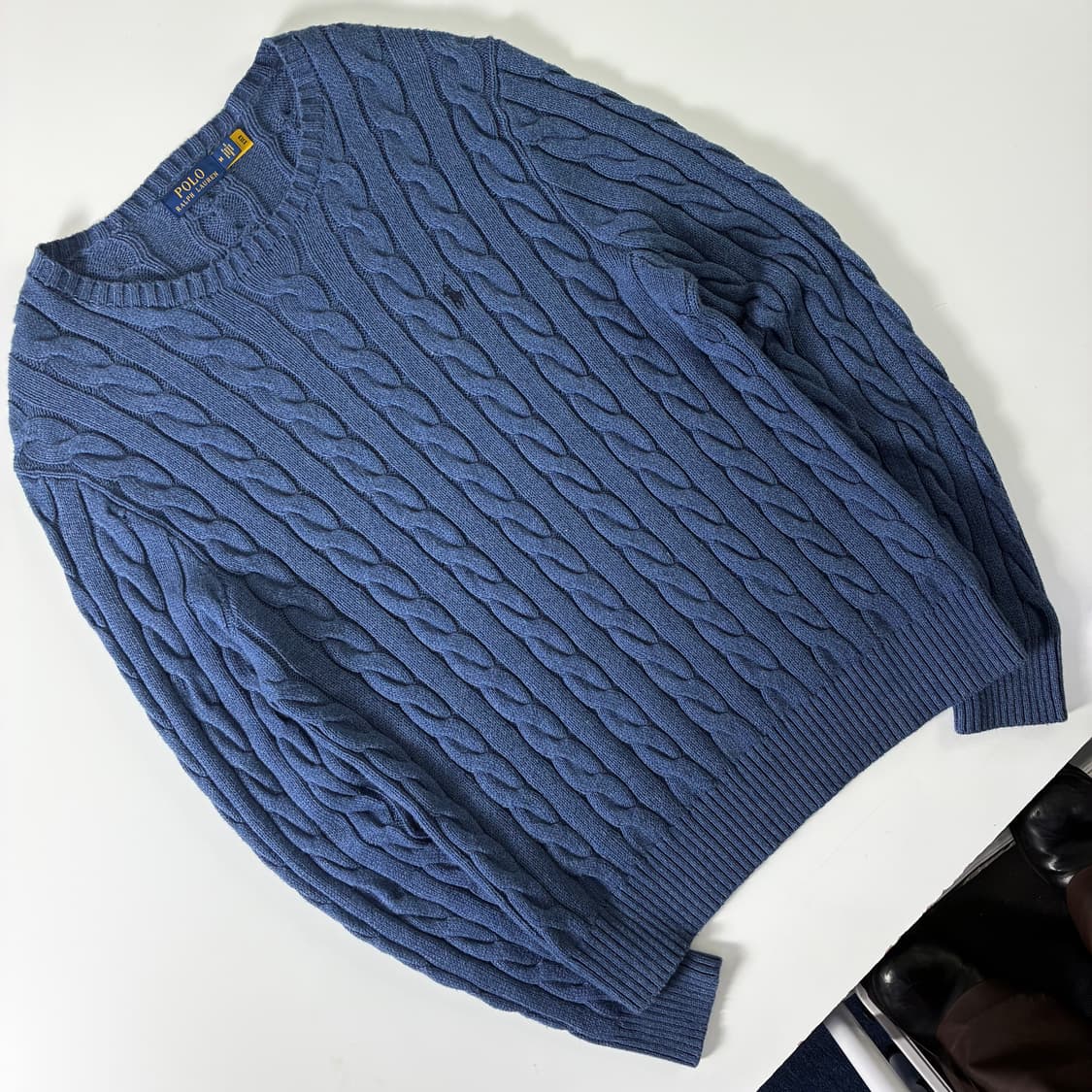 Polo  폴로 랄프로렌 신형 자수 코튼 블루 꽈배기 니트  상품이미지2