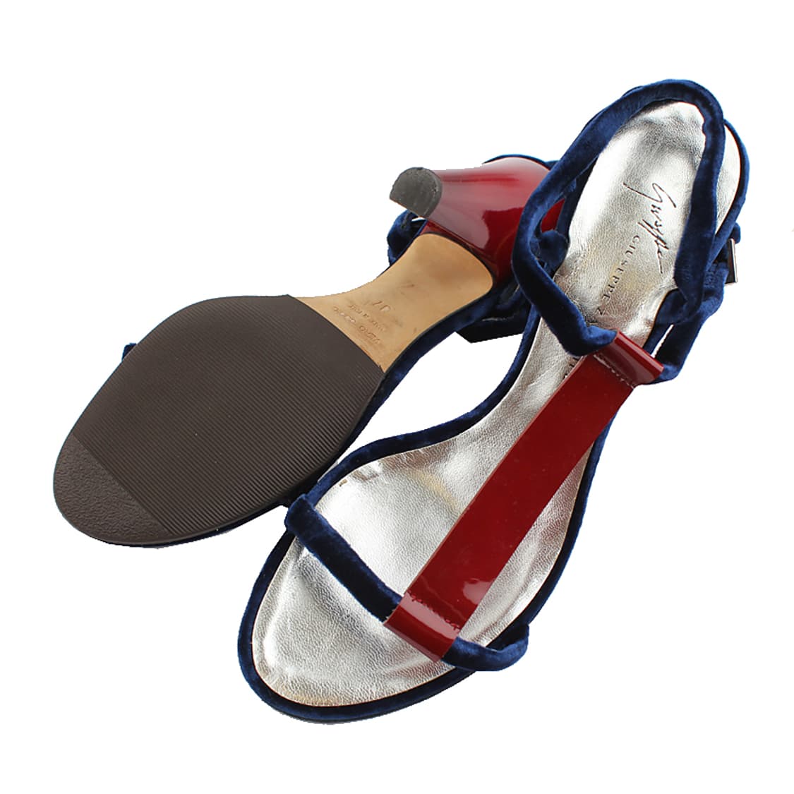 쥬세페 블루 벨벳 스트랩 체리레드 샌들 37 상품이미지4