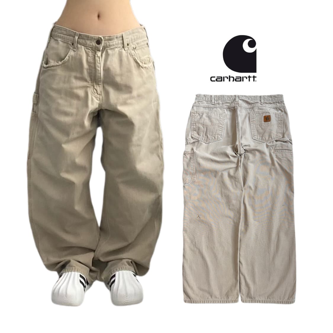 칼하트 OG 가죽패치 카펜터 덕캔버스 와이드 워크팬츠 상품이미지1