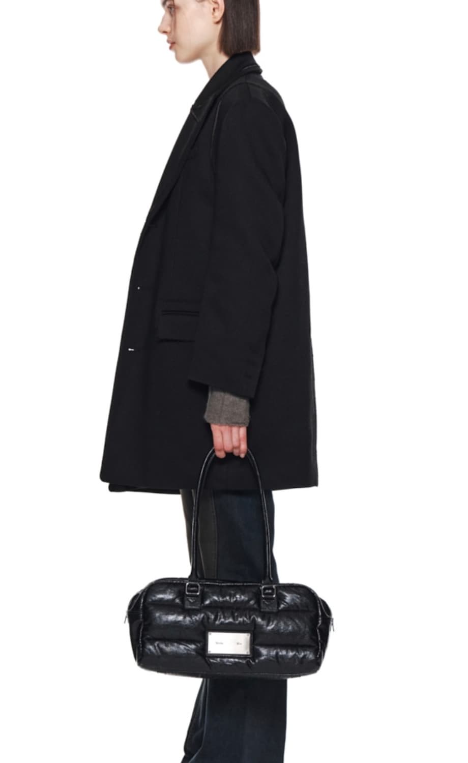 마뗑킴 숄더 롱 더블 자켓 블랙 상품이미지2