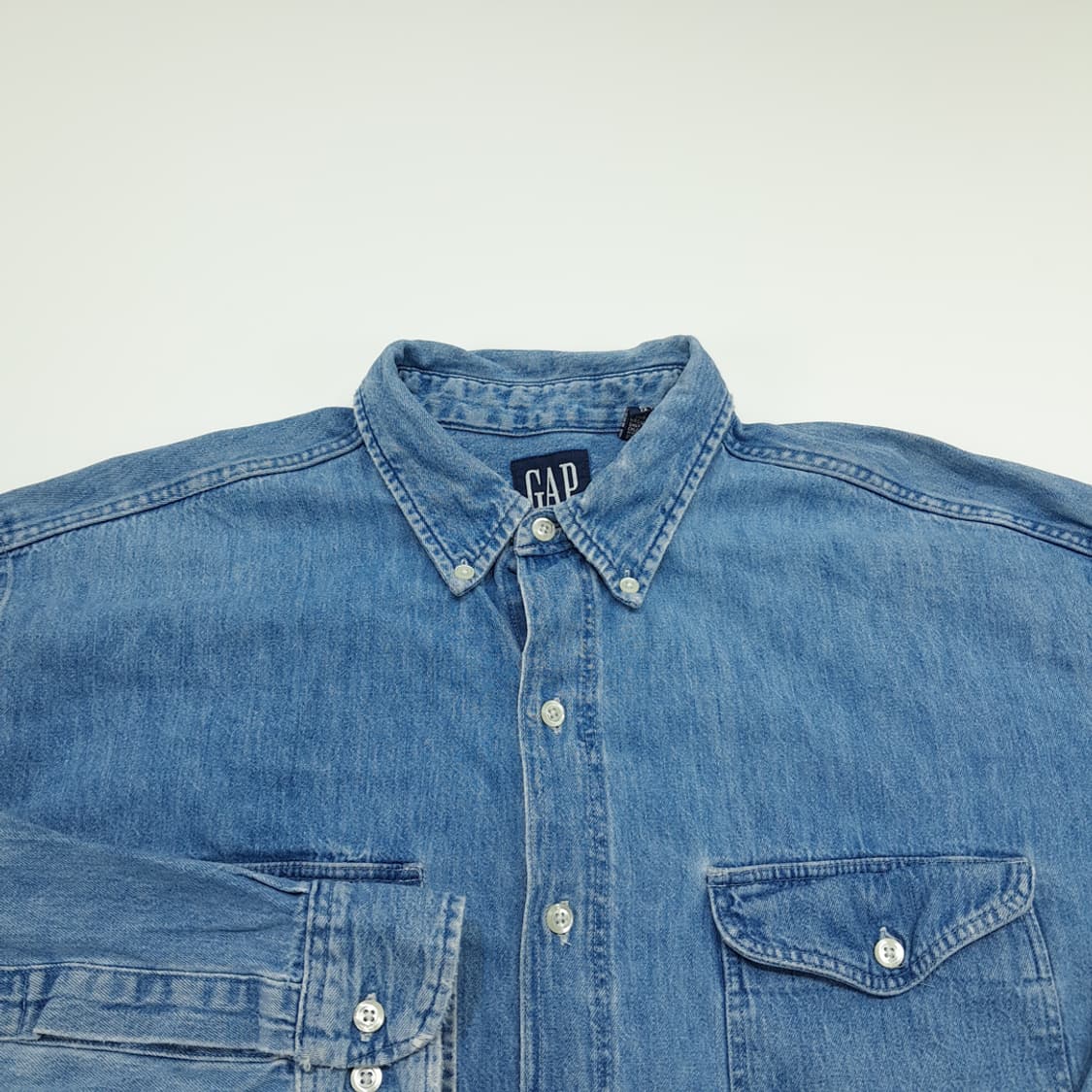 CN783 XL GAP 갭 90s USA 워시드 중청 데님 긴팔 셔츠 상품이미지3