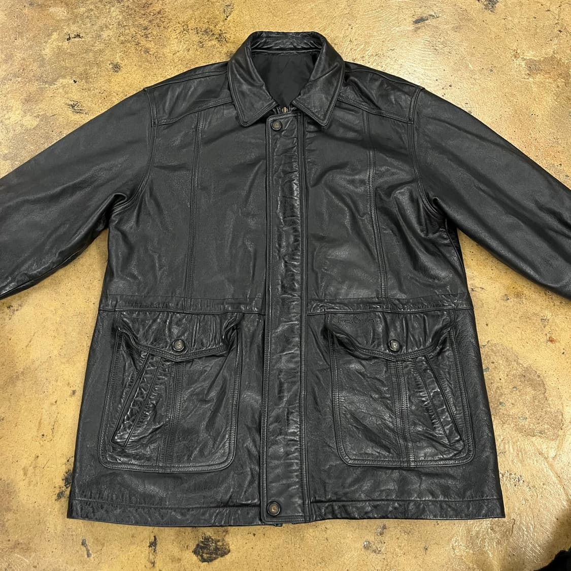 [정품/100] 피에르 가르뎅 블랙 레더 카코트 가죽 자켓 b10  상품이미지3