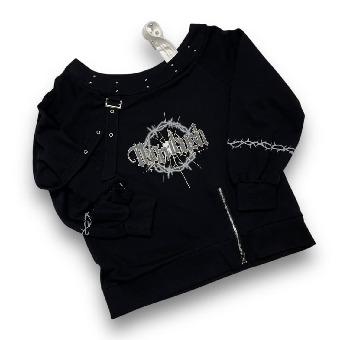 펑크 세이비어 와이어 트라이벌 오프 숄더 다크 맨투맨 상품이미지1