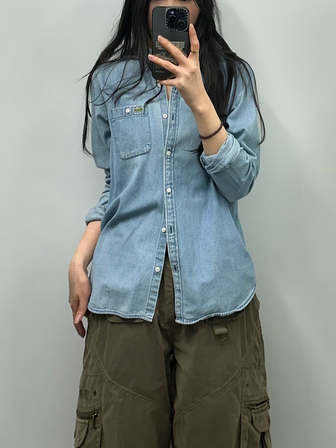 라코스테 자수로고 포켓 데님 셔츠 상품이미지1