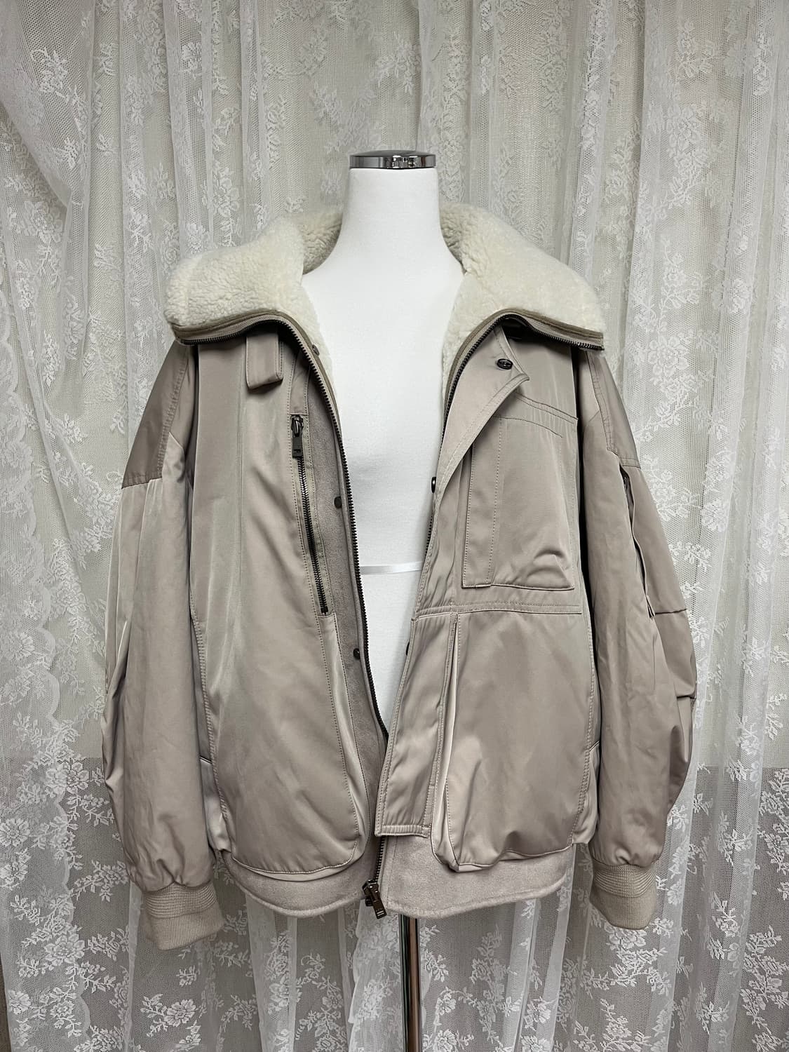 105) 시스템 옴므 시어링 레이어 패딩 점퍼 베이지 상품이미지5