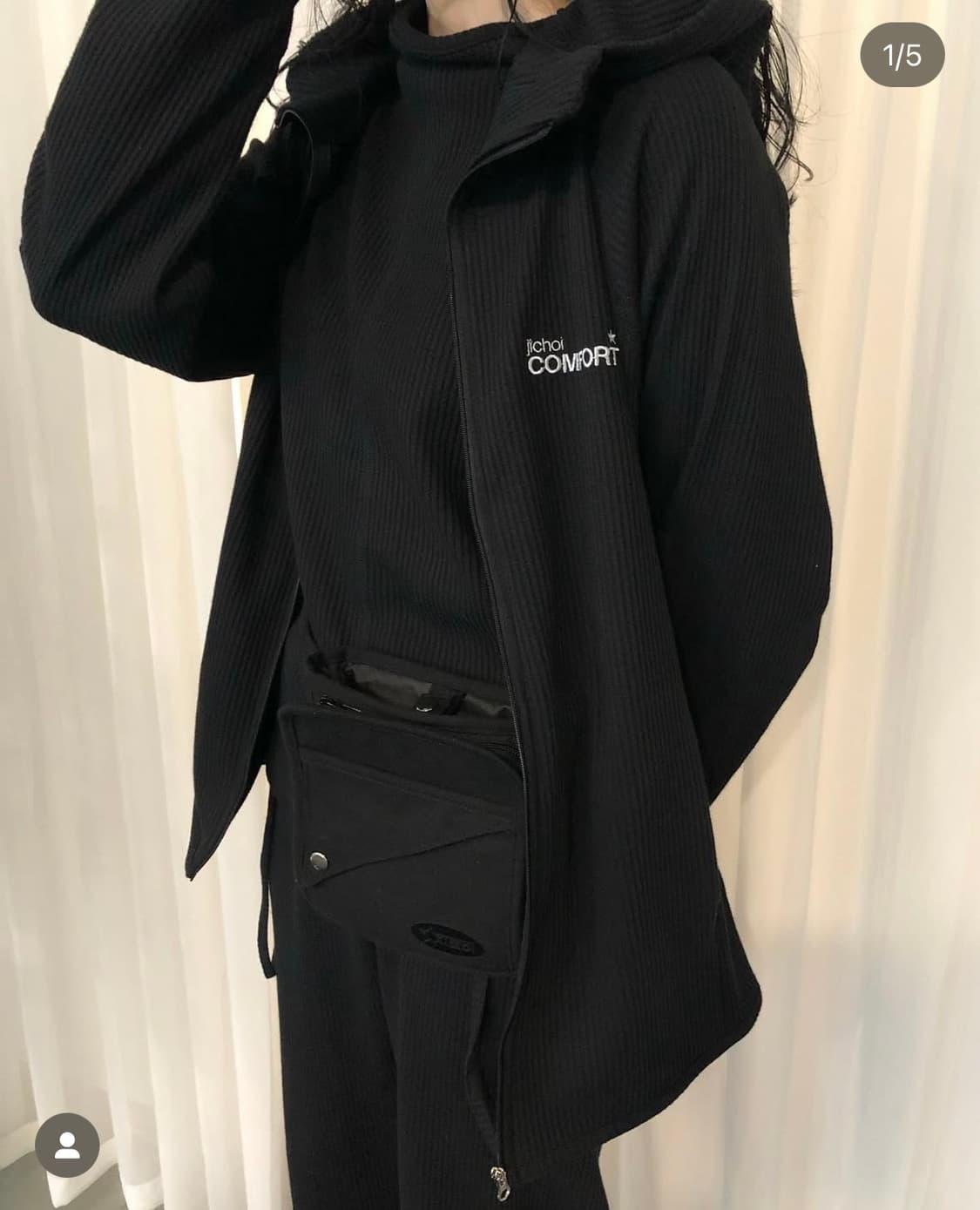 (구해요) jichoi 지초이 컴포트 24-001 와플후드집업 블랙  상품이미지1