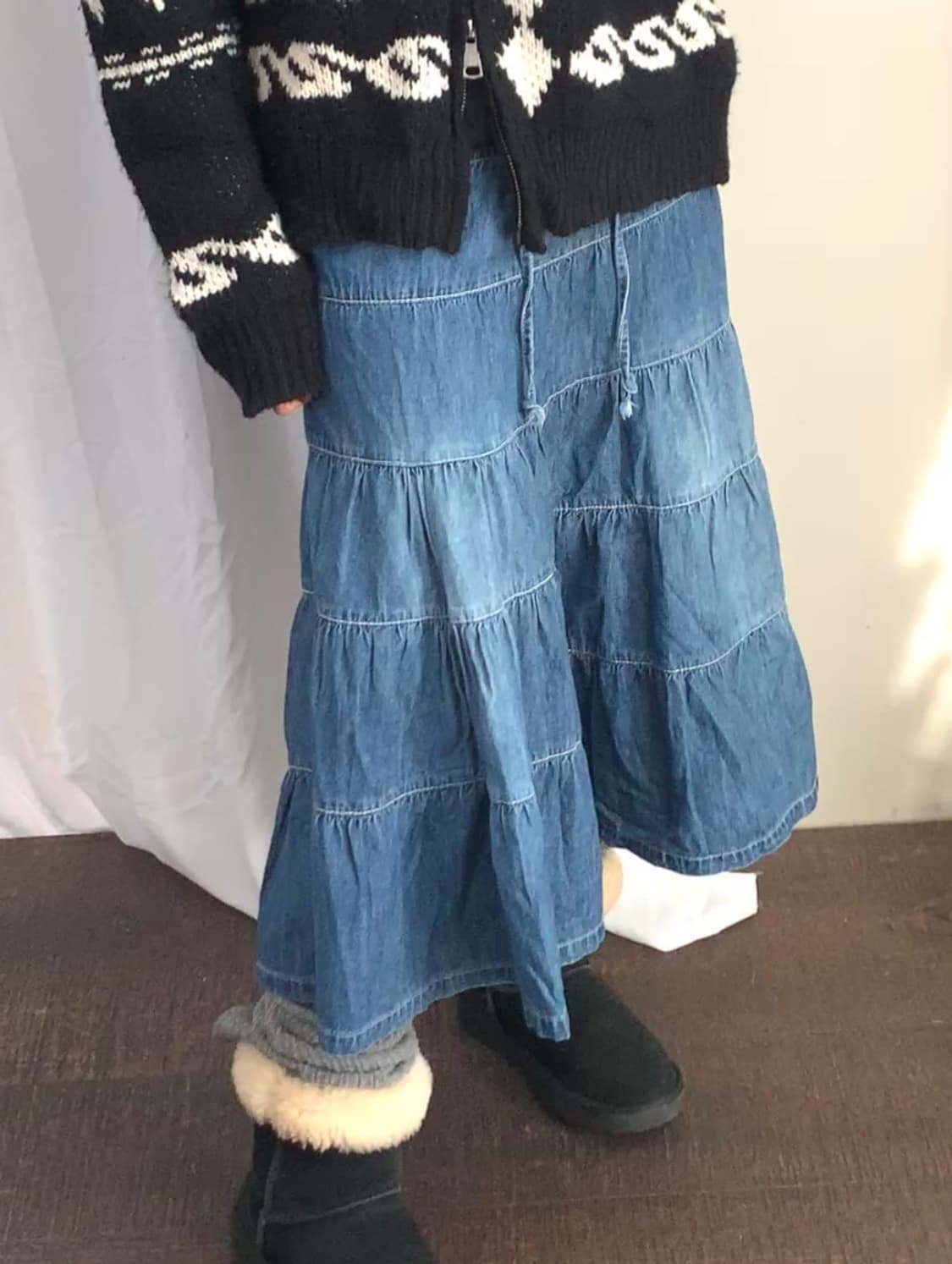 빈티지 티어드 데님 스커트 상품이미지5