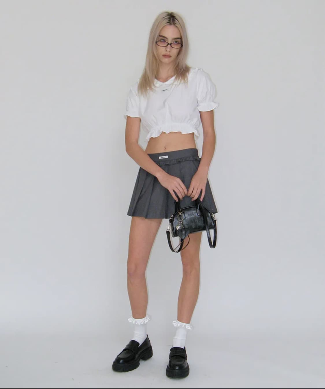 크랭크 프릴 플리츠 미니 스커트 팬츠 그레이 S 상품이미지3