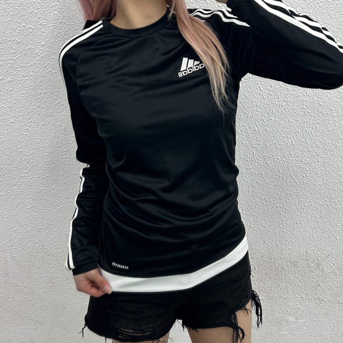 아디다스 에센셜 화이트라인 블랙 시스루 롱슬리브 S 상품이미지2