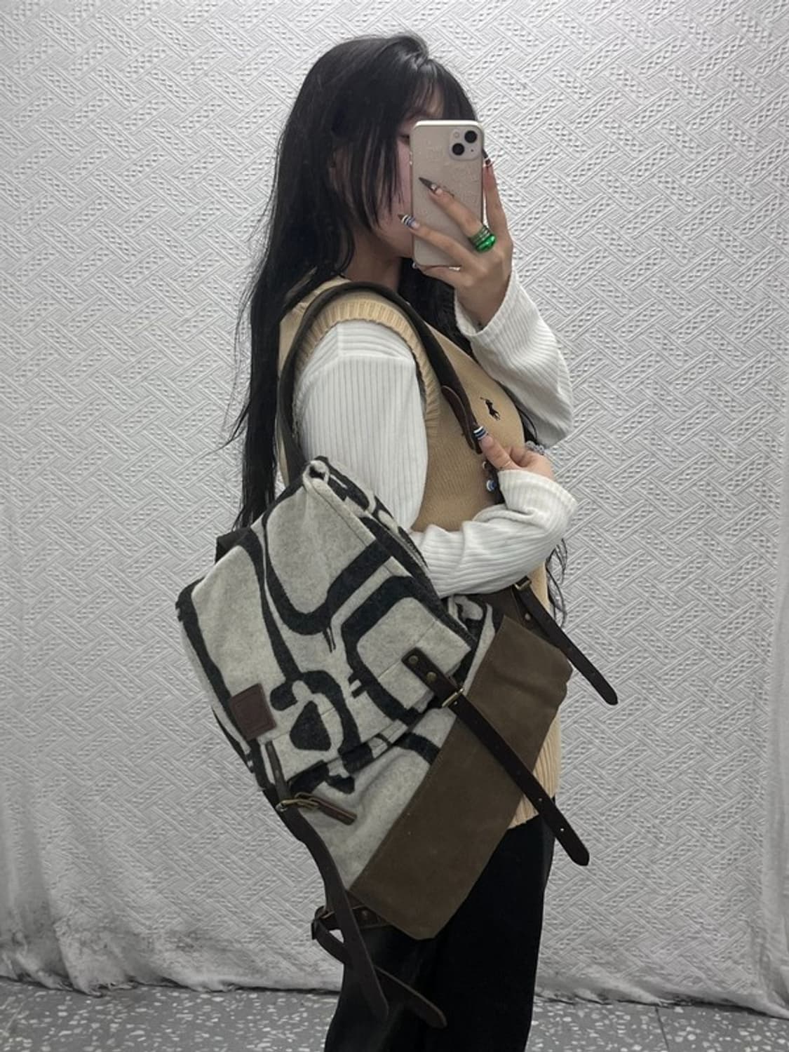 울리치 히피 보헤미안 유니크 기하학 패턴 크림 백팩 C07988 상품이미지1