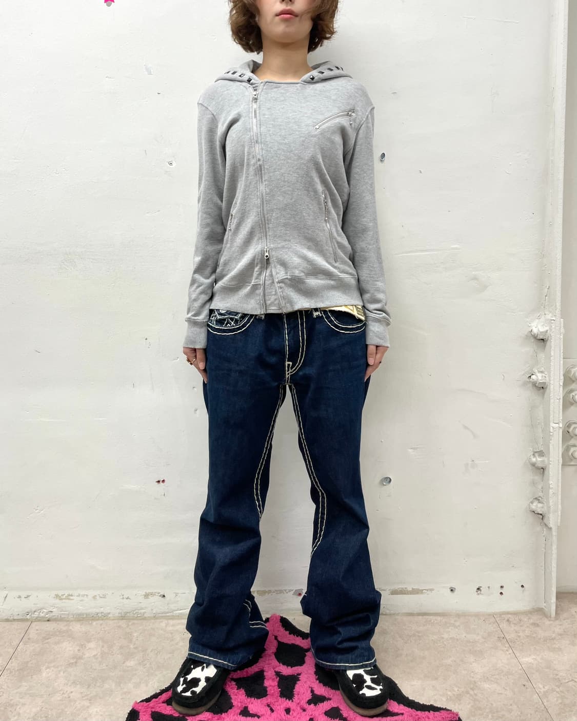 Asymmetric Zipper Stud Gray Hooded Zip 상품이미지6