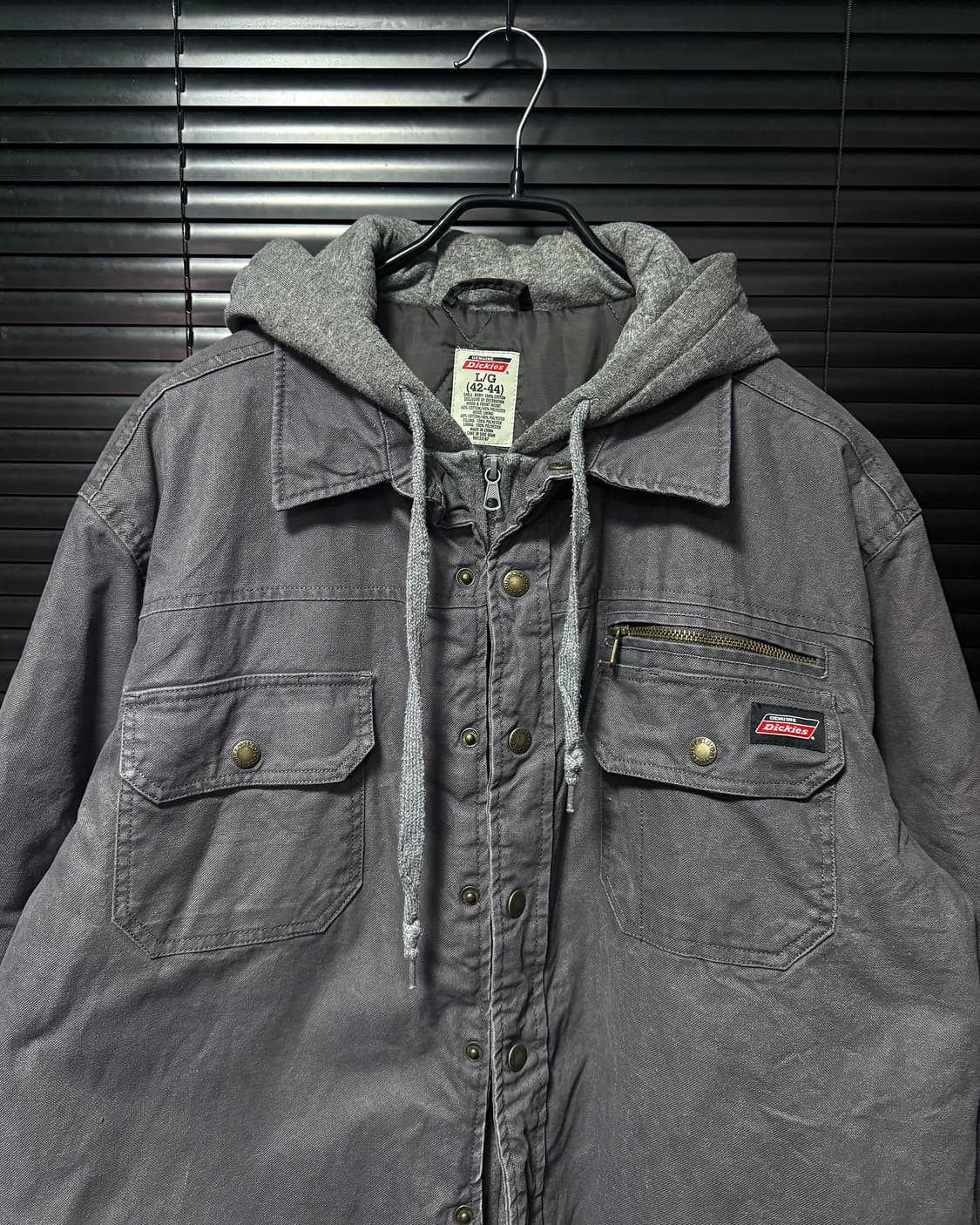 디키즈 90s 패디드 누빔 워크 셔츠 자켓 포켓 워시드 워싱 그레이 후드 상품이미지1