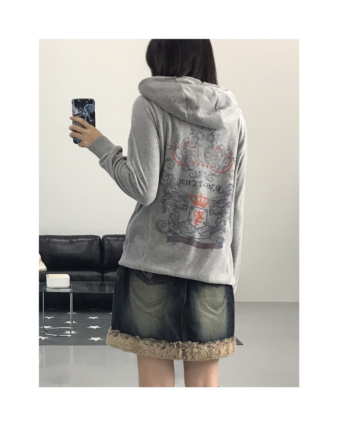 Olivia Hassler Grey Velvet Hoodie zip up 상품이미지1