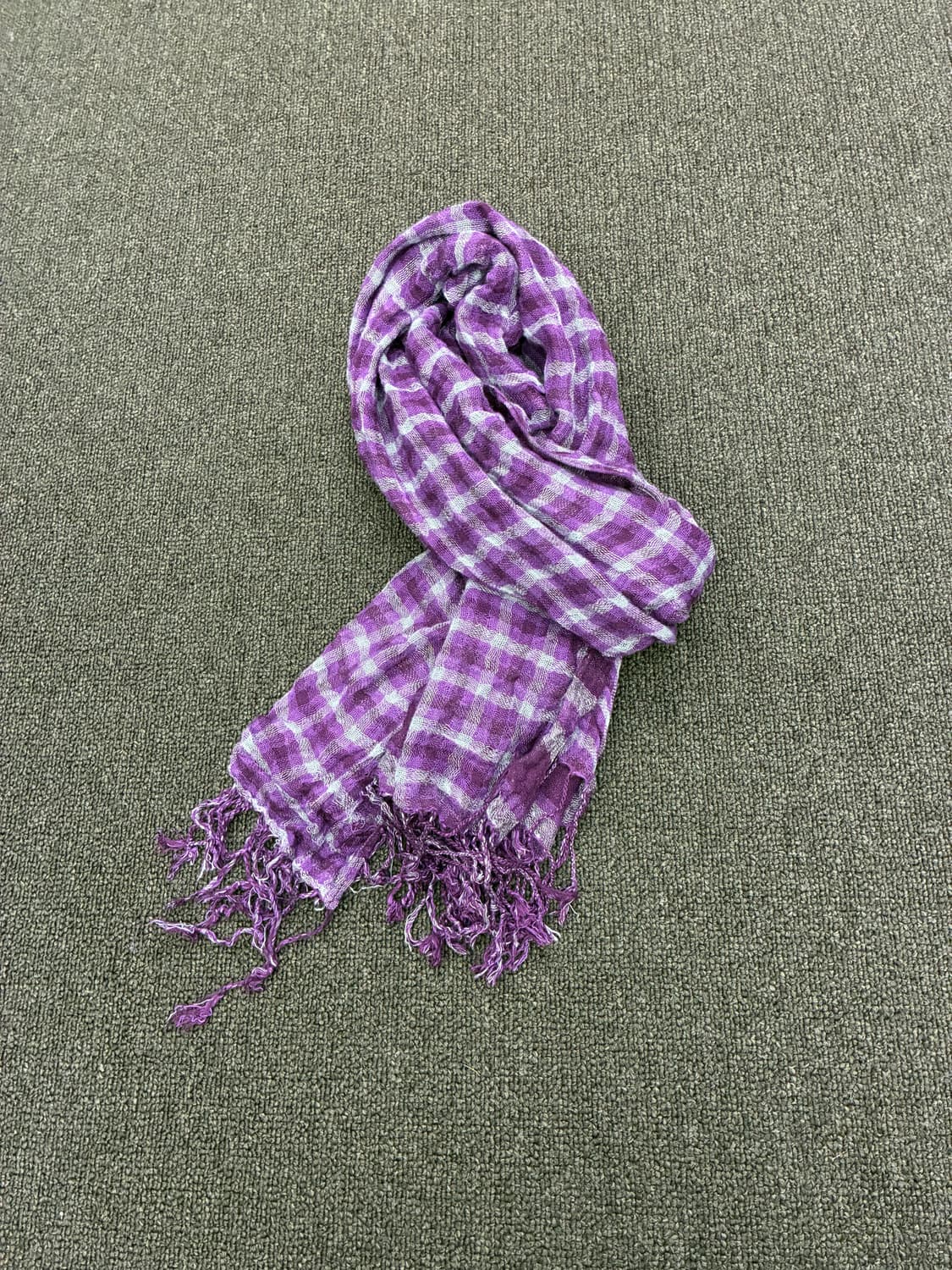 Japanese vintage 체크 줄 무늬 패턴 보라색 머플라 상품이미지4