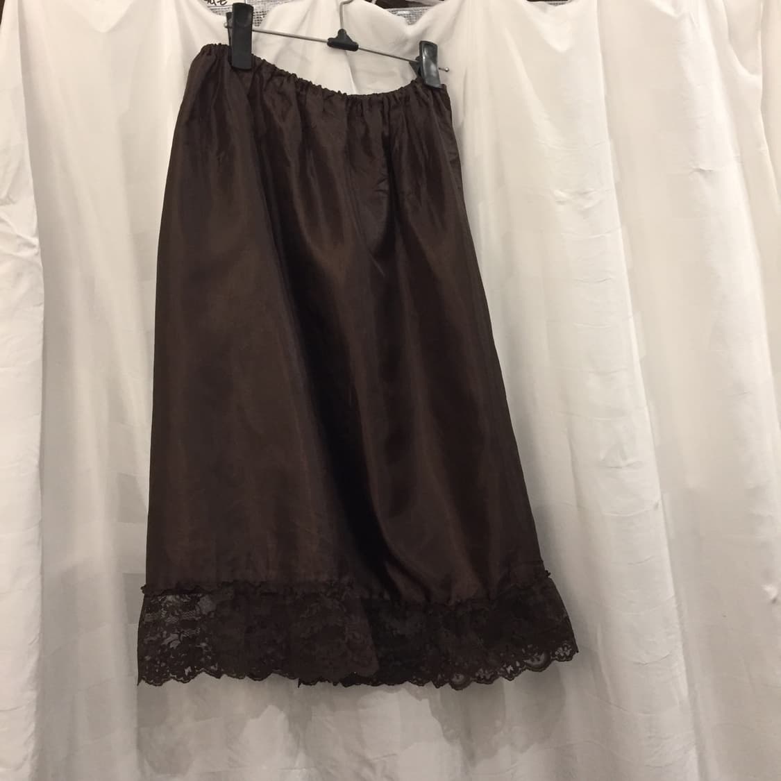 JPN Vintage 모리걸 갸루 브라운 새틴 레이스 슬립 스커트 상품이미지4