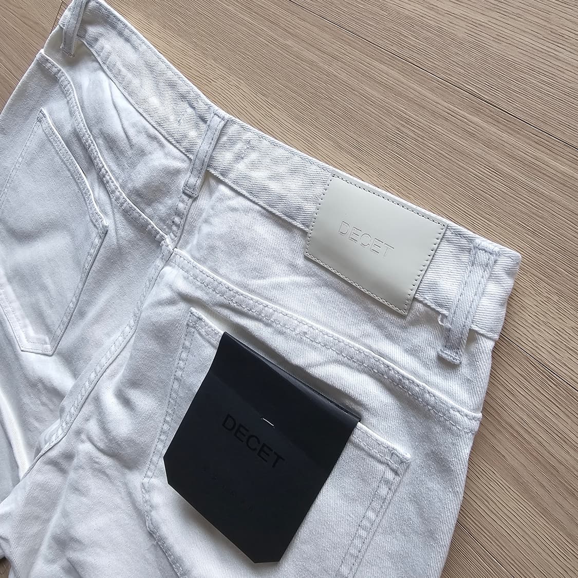 34 새제품 DECET 데님 워크 팬츠 세미 와이드 청바지 화이트 더블니 상품이미지5