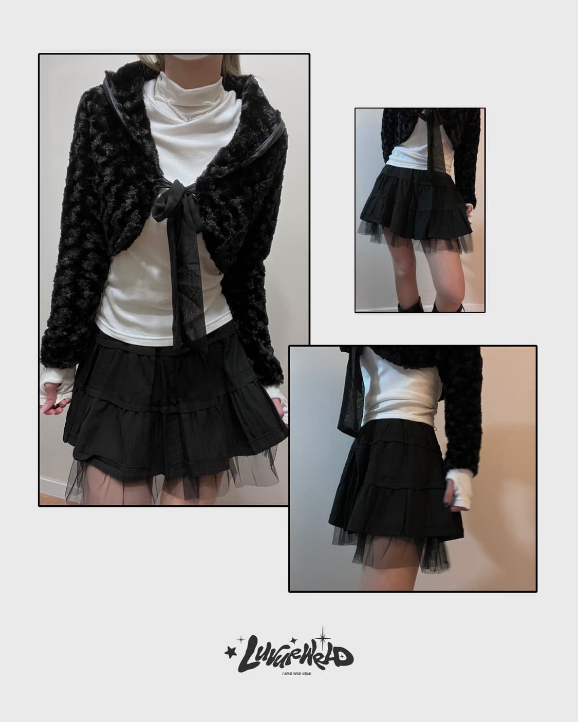 블랙 퍼 리본 가디건 갸루 상품이미지2