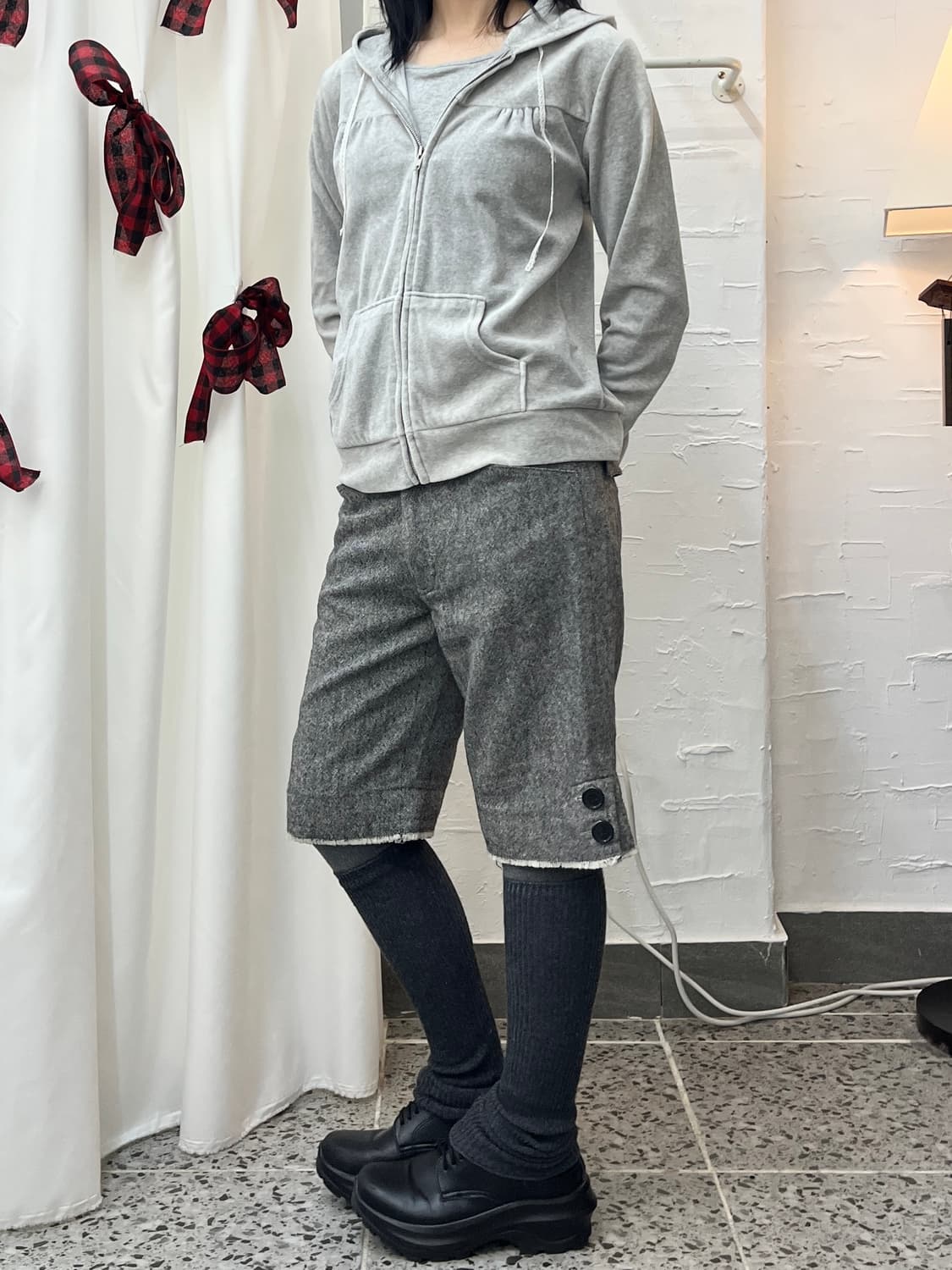 lace string velvet hoodie 상품이미지2