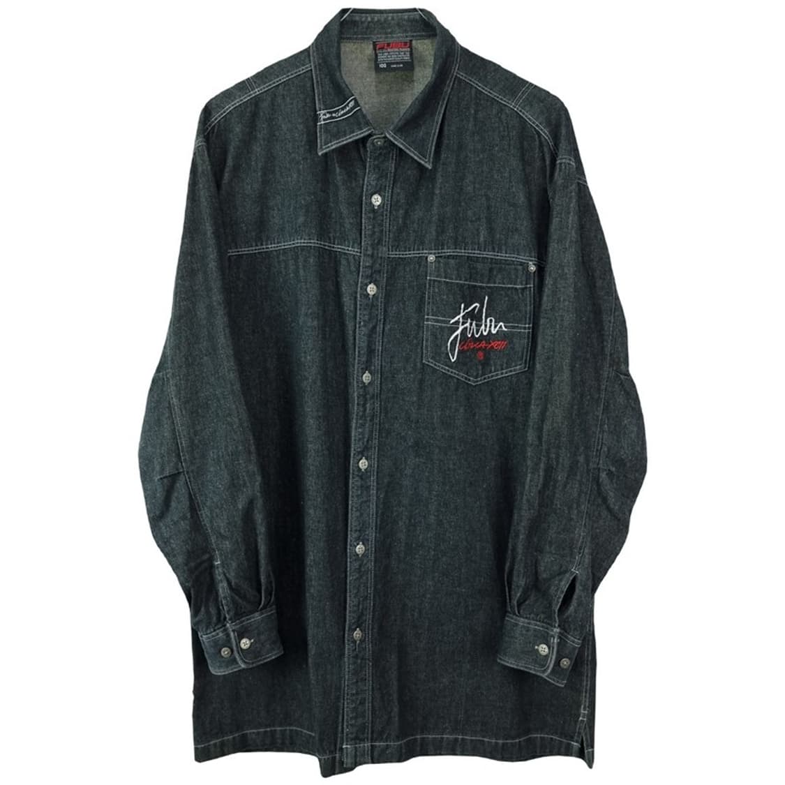 [푸부] 로고 자수 포켓 오버사이즈 올드스쿨 흑청 데님 셔츠 M19925 상품이미지2