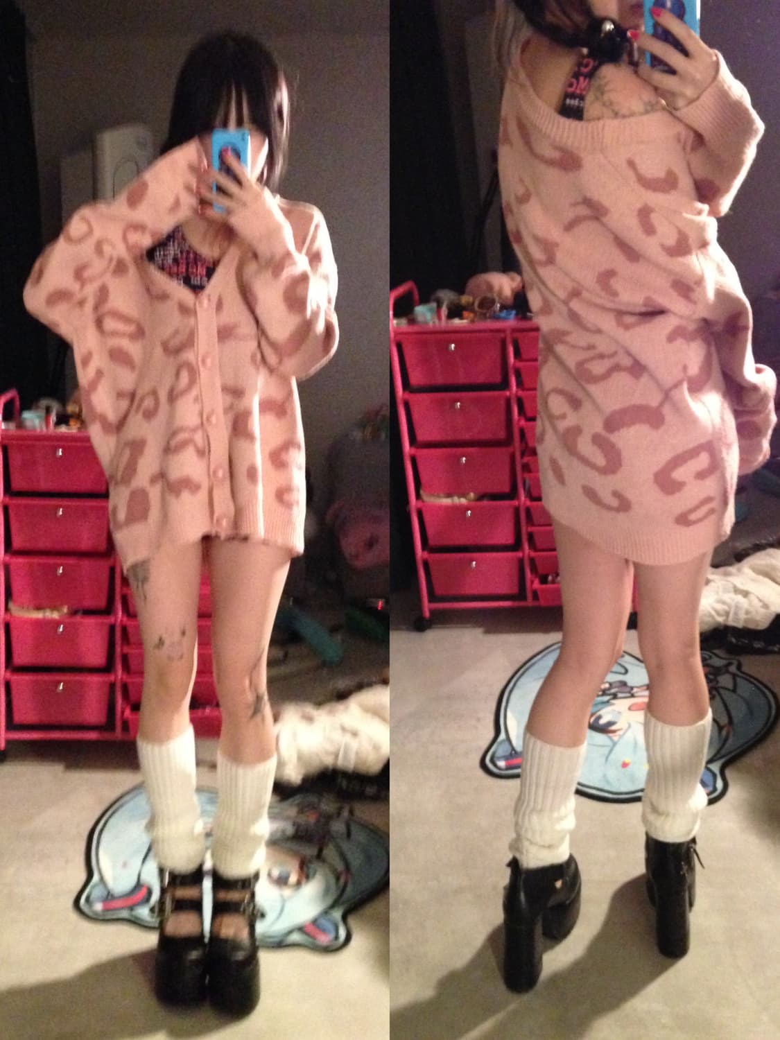 갸루 핑크 호피 가디건  상품이미지1