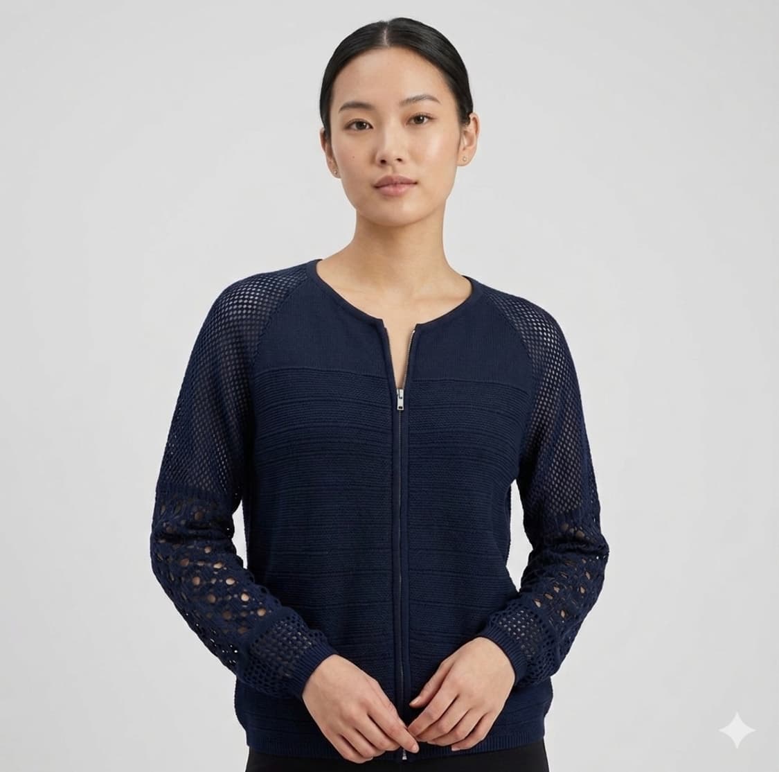 🌿 봄가디건 | 펀칭 니트 집업 네이비 M | 슬림핏 / 데일리 출근룩 상품이미지1
