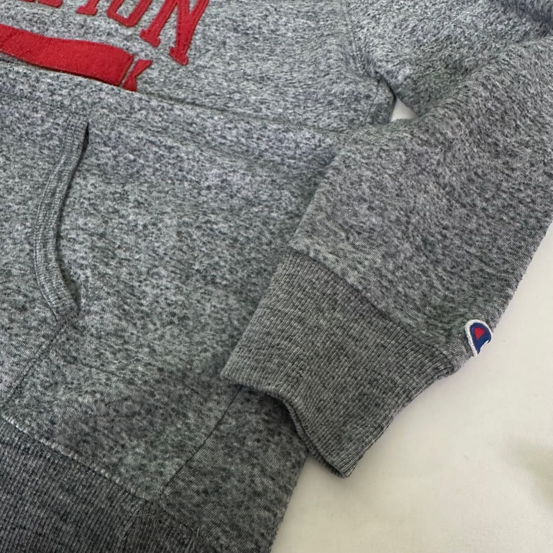 M 챔피온 나염진그레이 빅패치로고 폴리코튼 후드티 상품이미지3