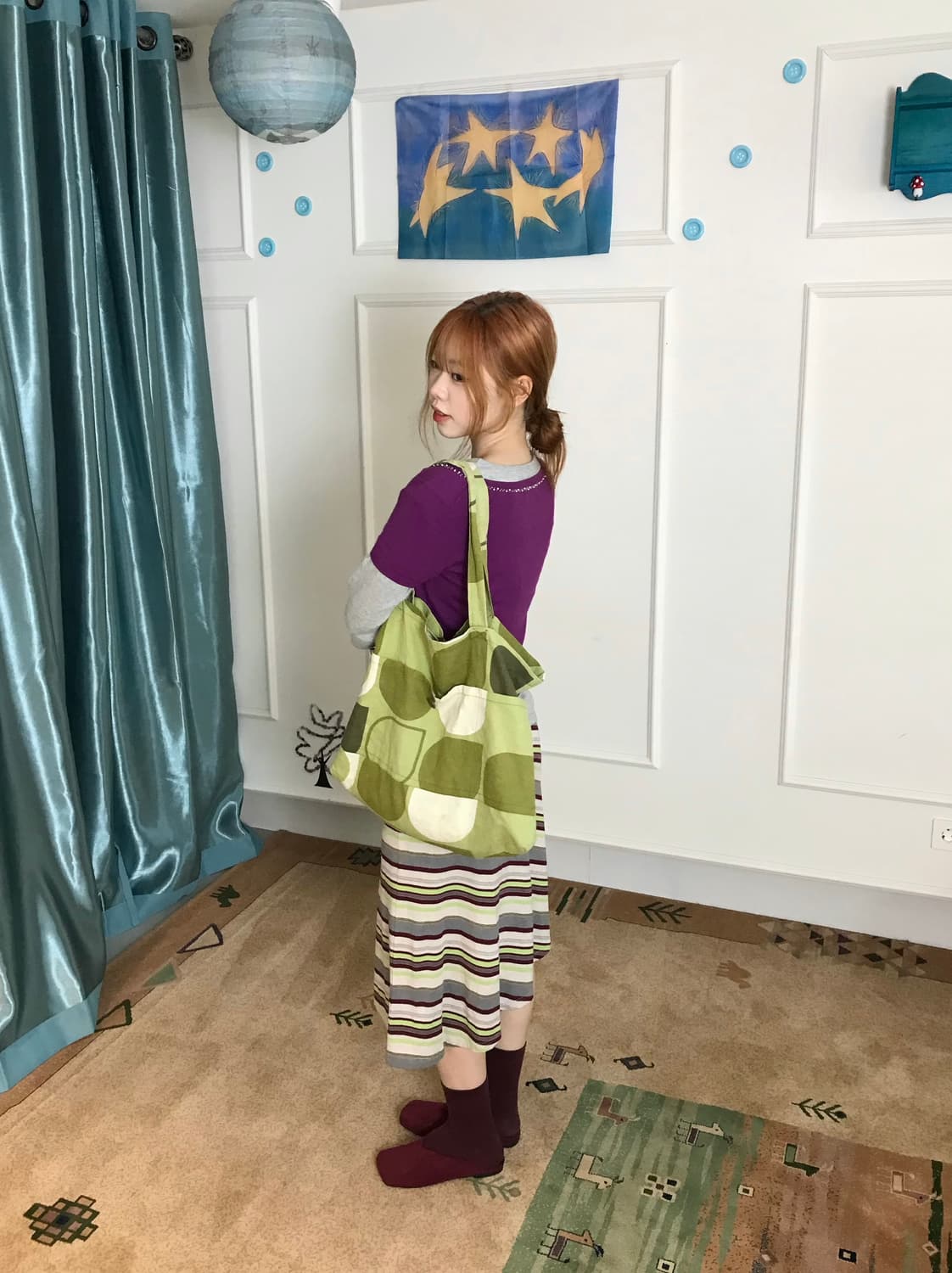 스트라이프 사선 언발 스커트와 색감이 조화는로운 퍼플 상의+말차🍃💟 상품이미지3
