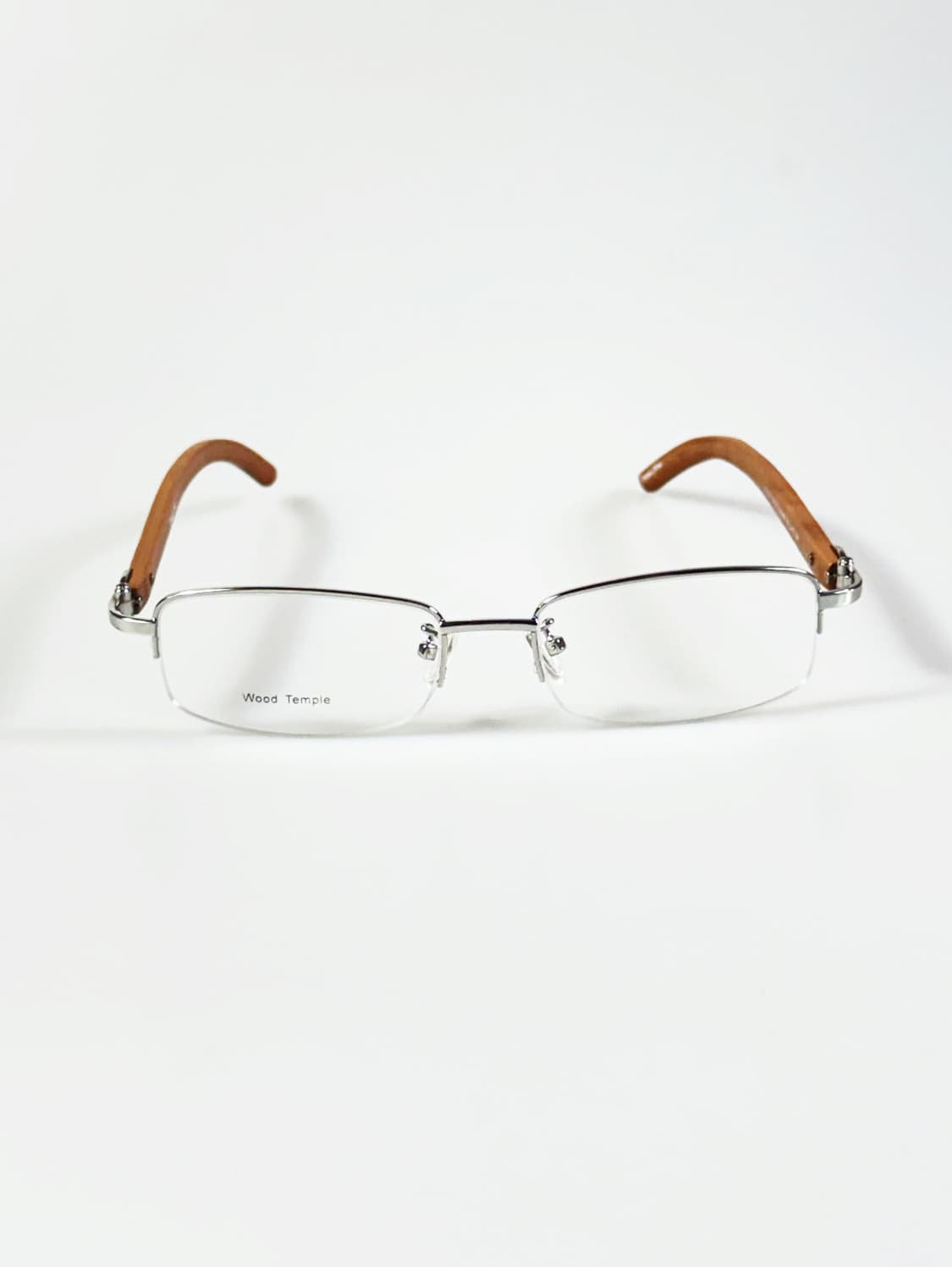 90s TOKIO 실버 메탈 반무테 스퀘어 우드템플 빈티지 안경 상품이미지1