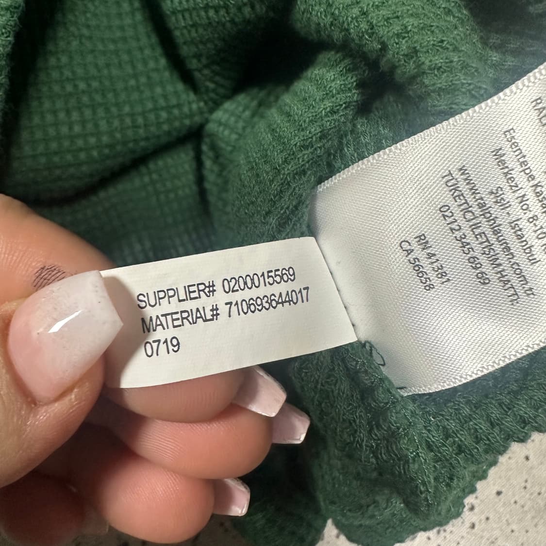 ✨ (바배) 폴로 랄프로렌 그린 코튼 와플 롱슬리브  상품이미지4