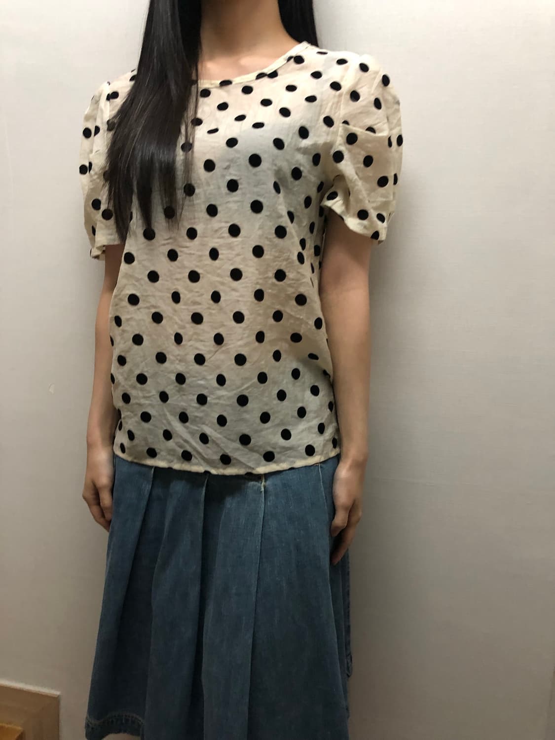 빈티지 베이지 블랙 도트 블라우스 상품이미지6