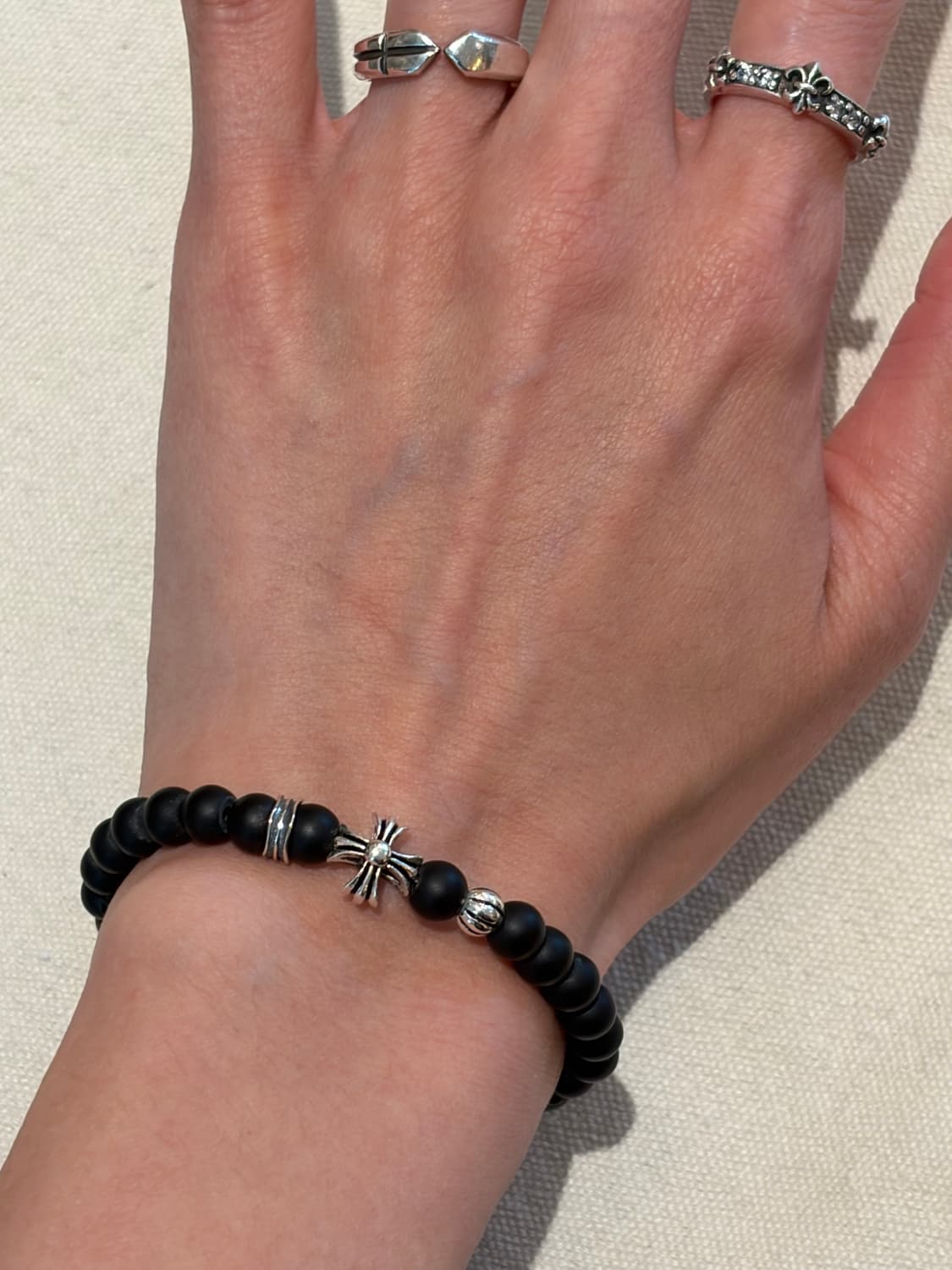 🖤 Silver Cross Onyx Bracelet  상품이미지5