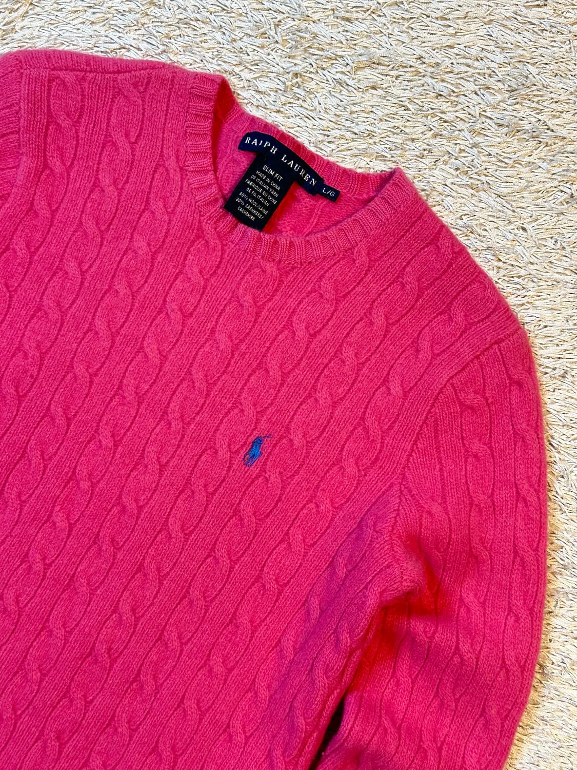 폴로 스포츠 슬림핏 블루포니 케이블 울 캐시미어 니트 핑크 상품이미지2