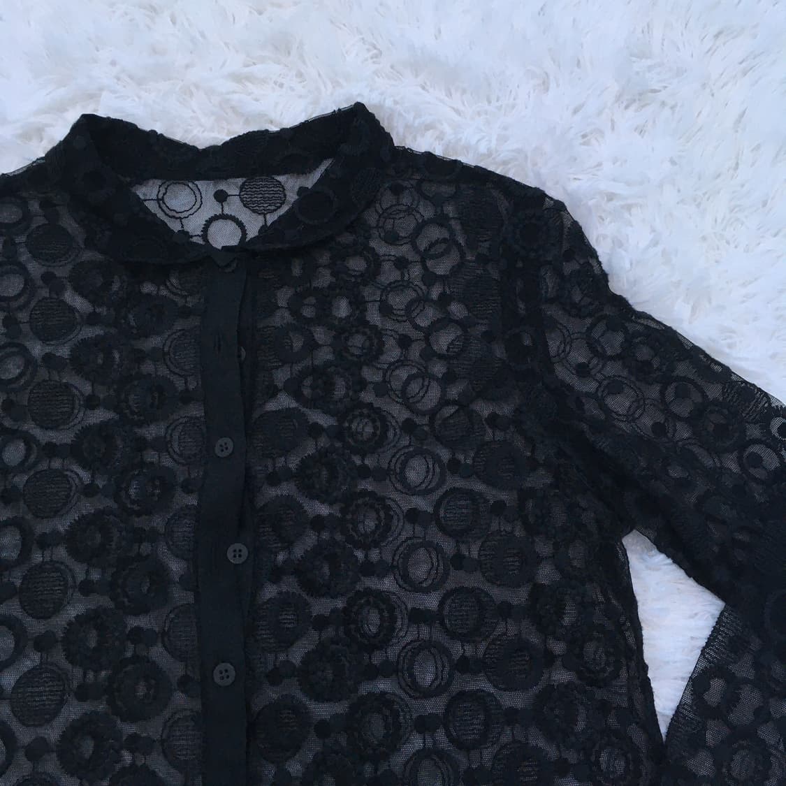 빈티지 둥근카라 서클 패턴 시스루 블라우스 768 y2k 스트릿 갸루 상품이미지3