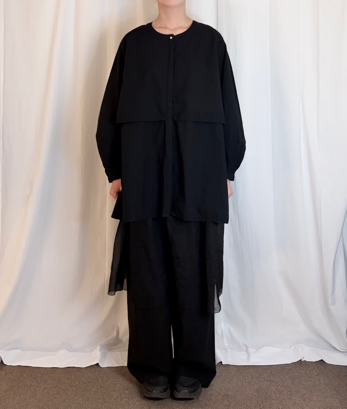 Textured Cotton Pintuck Shirt - Black 상품이미지3