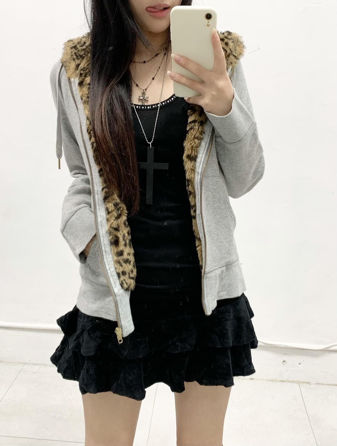 [LEPSIM] 갸루 레오파드 호피 퍼 후드집업 상품이미지4