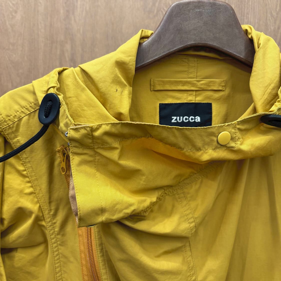 주카 아노락 파카 코트 언발란스 집업 후드 스트링 디테일 루즈핏 머스타드 상품이미지6