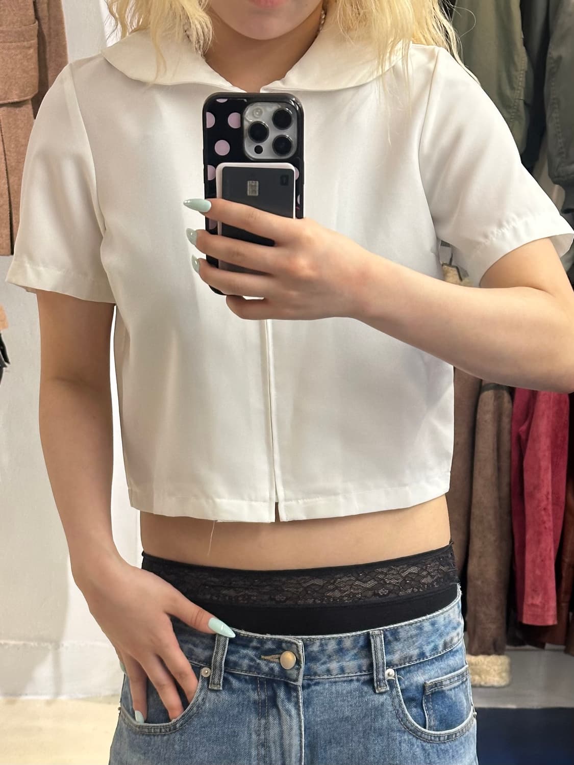 Body line 화이트 지퍼 반팔 셔츠 상품이미지2