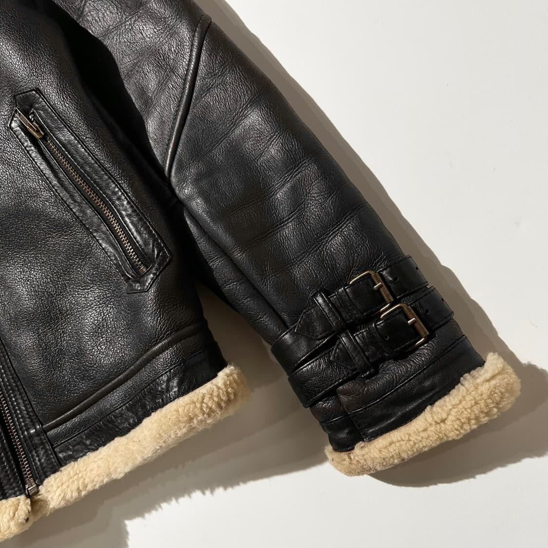 램스킨 시어링 무스탕 봄버 자켓 다크브라운 상품이미지4