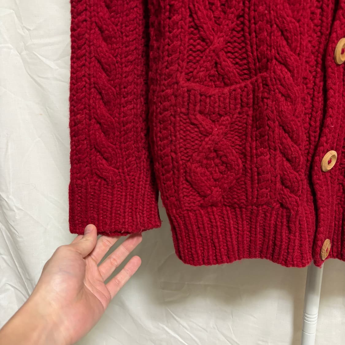 유니클로 울 케이블 카라 가디건 / 레드, M 상품이미지6