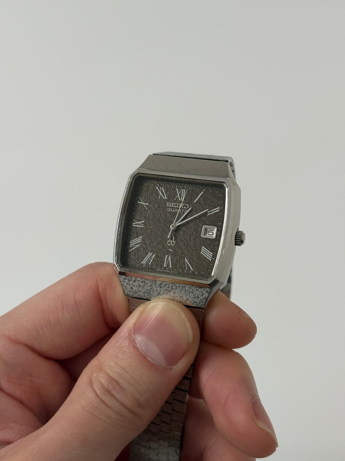 1970년대 브라운 바크 텍스쳐 실버 스퀘어 쿼츠 남성 상품이미지1