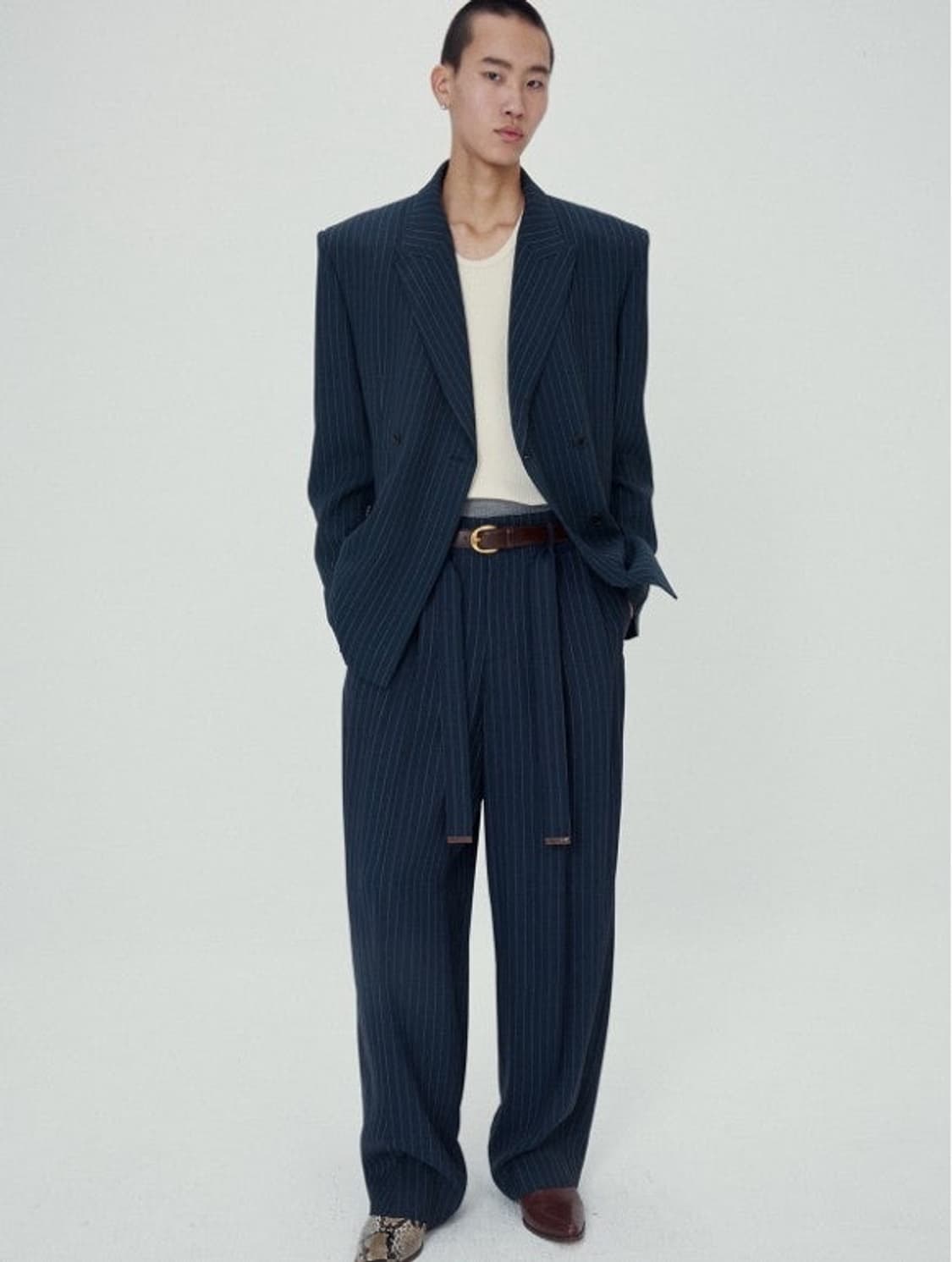 (L) 렉토 서스테이너블 핀 스트라이프 아워글래스 자켓 상품이미지1
