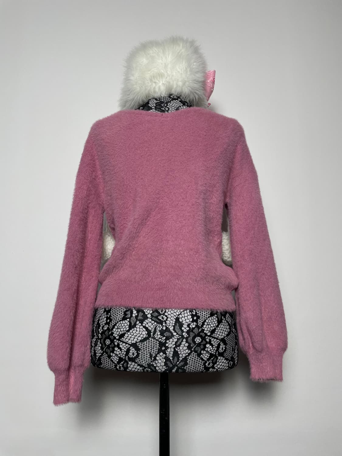 JPN 레이스 체인 자주색 핑크 퍼 니트 상품이미지3